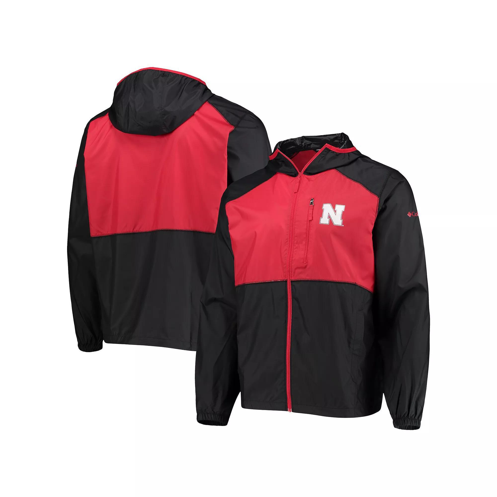 Men's Columbia Black/Scarlet Nebraska Huskers Flash Forward Hoodie Full-Zip Lightweight Windbreaker, Size: Large Product Image