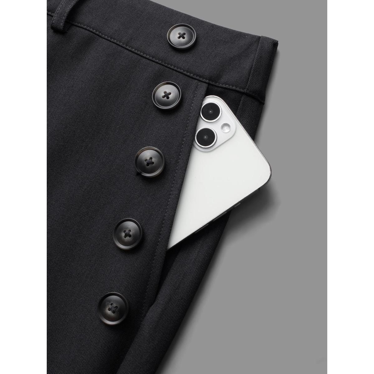 Plus Size Stretchy Woven Button Detail Bootcut Pants Women DimGray Workwear Essentials Bootcut Mid Rise Office Pants BloomChic 18-20/2X Product Image