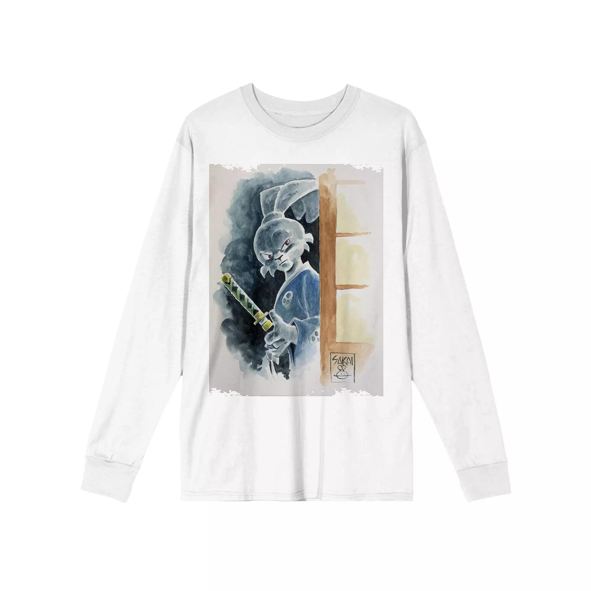 Men's Usagi Yojimbo Watercolor Long Sleeve Graphic Tee, Size: XXL, White Product Image