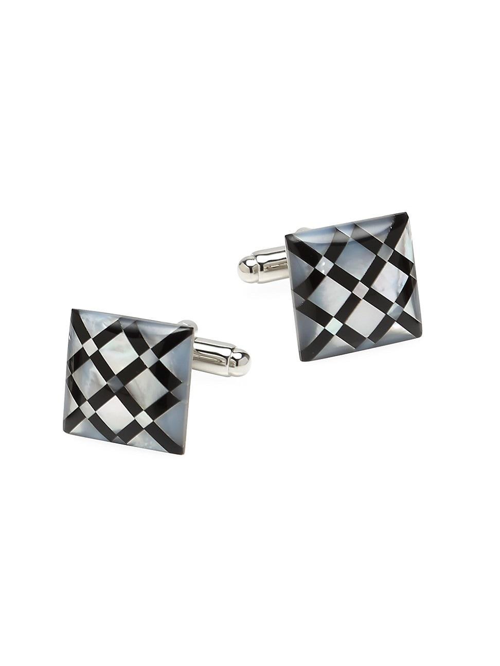 Mens White Mother-of-Pearl Diamond Cuff Links Product Image