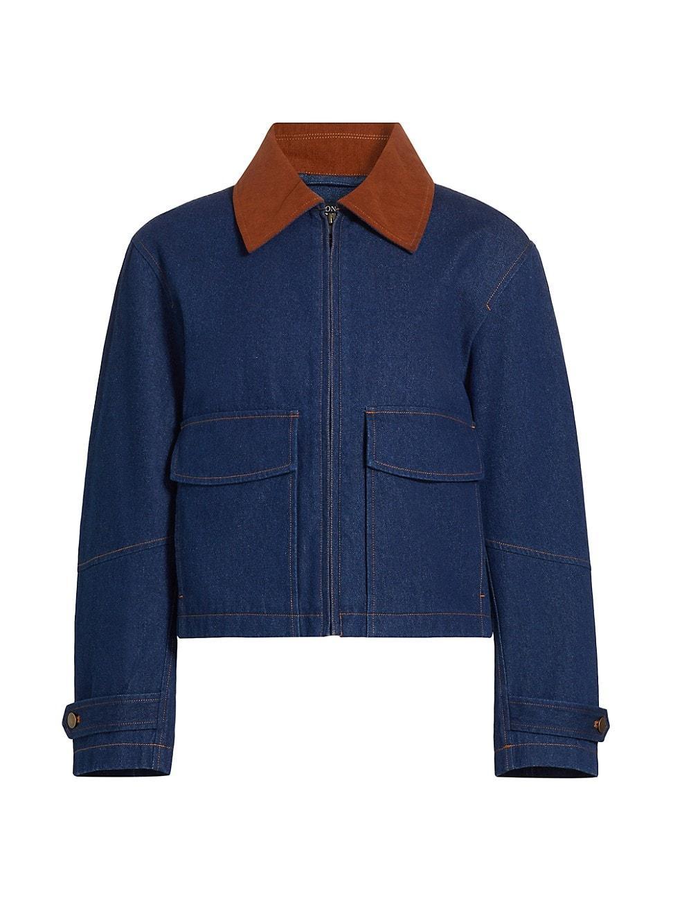 Womens Corduroy-Collar Denim Jacket Product Image