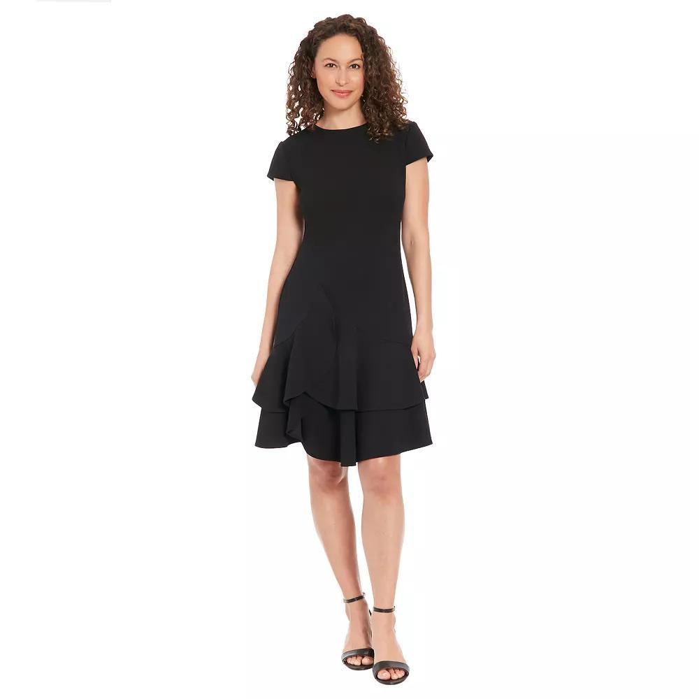 Women's London Times Asymmetrical Flounce Hem Dress, Size: 8, Black Product Image
