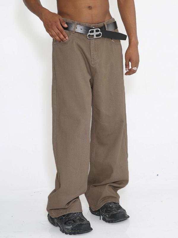 Simple Mid-High Waist Solid Color Loose Jeans Product Image