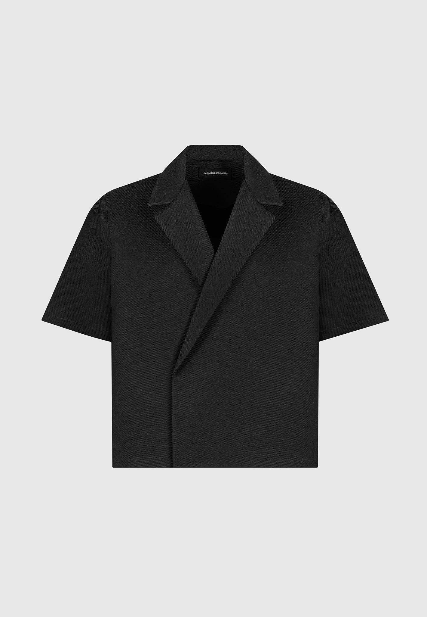 Boxy Twill Double Breasted Shirt - Black Male Product Image