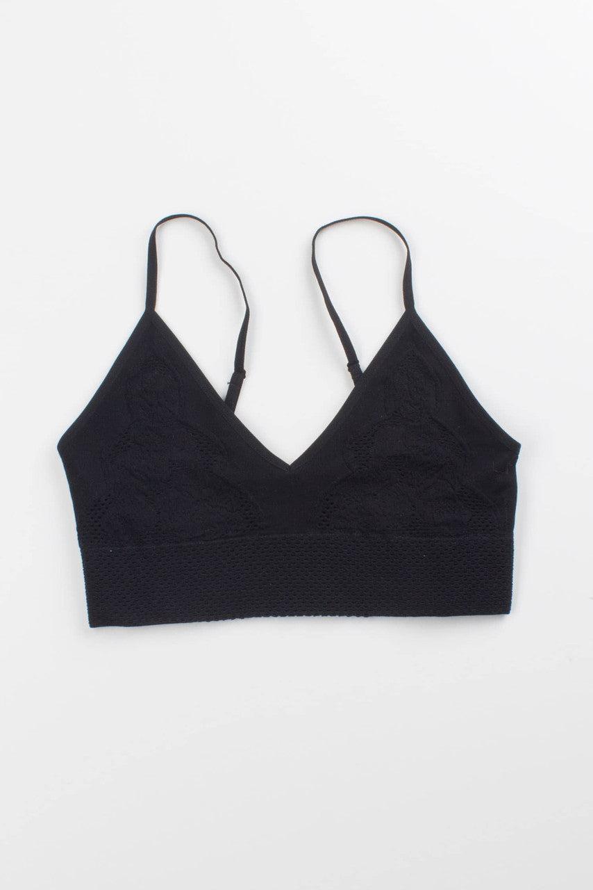 Black Seamless Floral Net Bralette Product Image