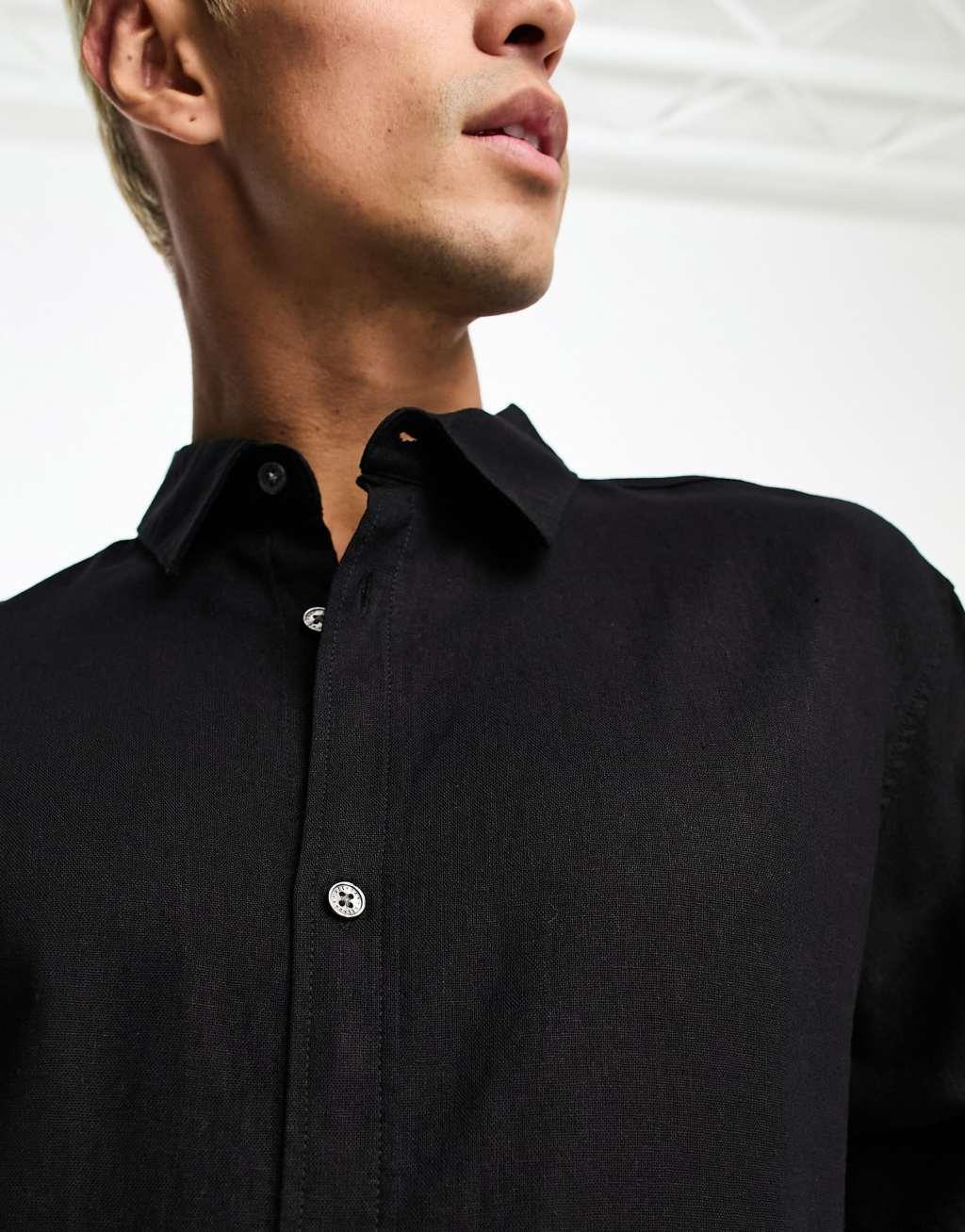 Weekday Relaxed linen mix shirt in black Product Image