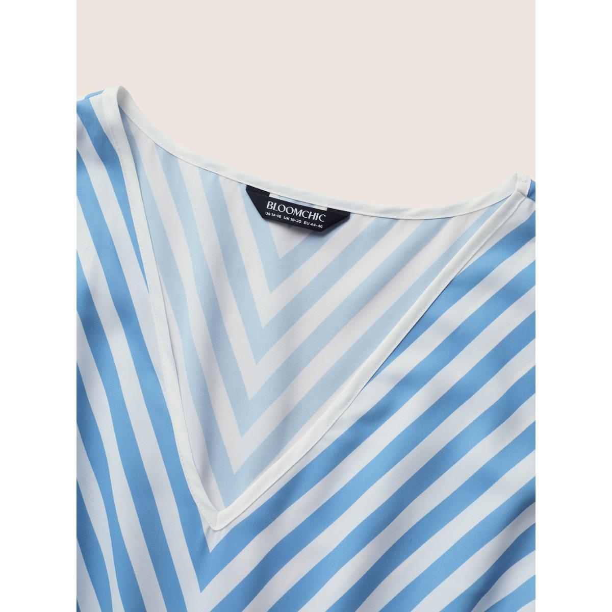 Plus Size Striped Elastic Waist Hanky Hem Tank Top Women LightBlue Casual Contrast V-neck Everyday Tank Tops Camis BloomChic 10/M Product Image