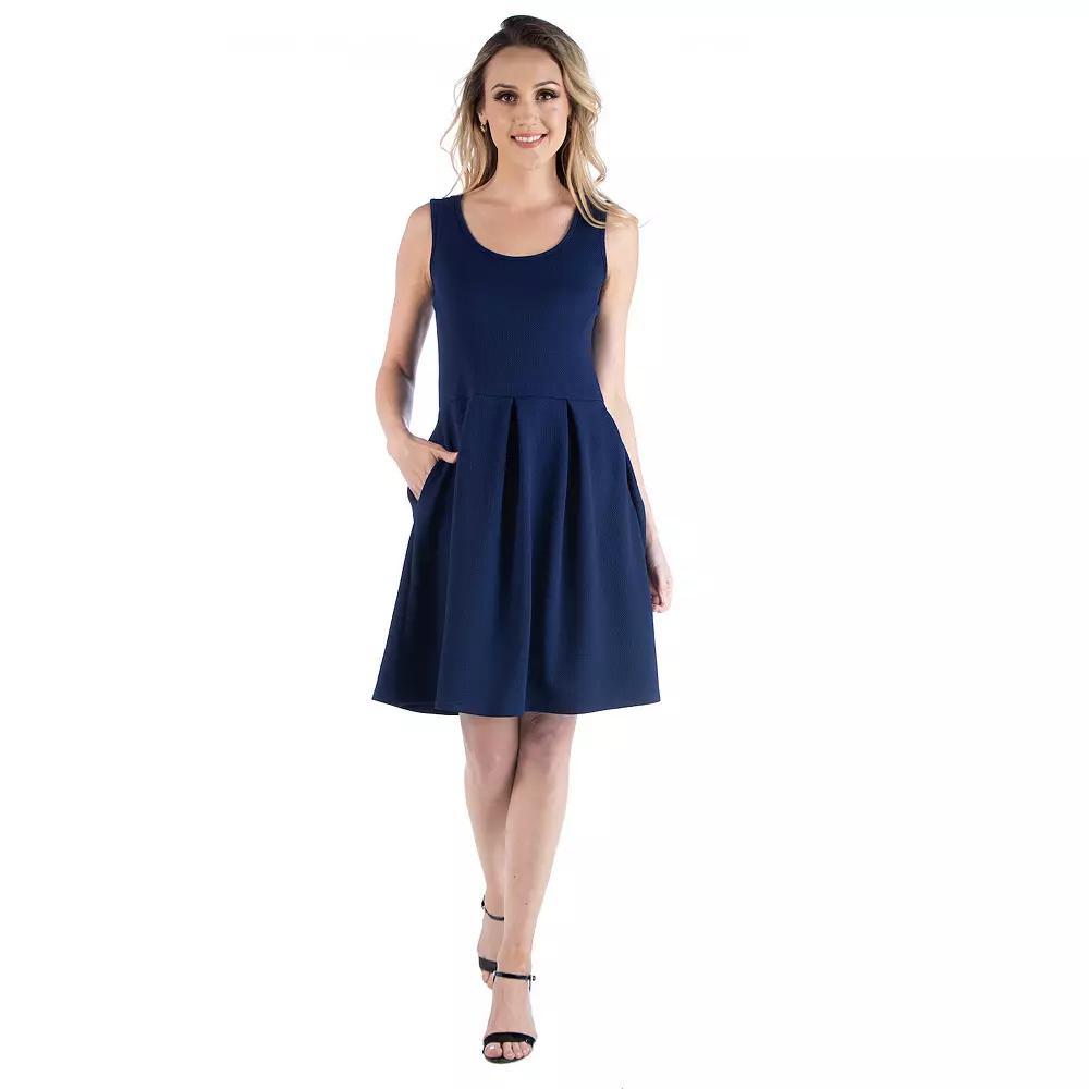 Women's 24seven Comfort Apparel Scoopneck Sleeveless Pleated Skater Dress with Pockets,  Product Image
