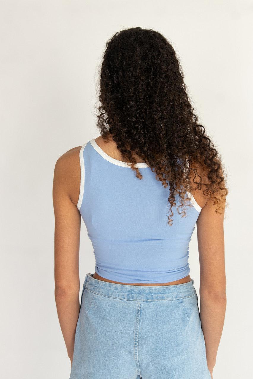 Tie Front Scallop Trim Tank Top Product Image