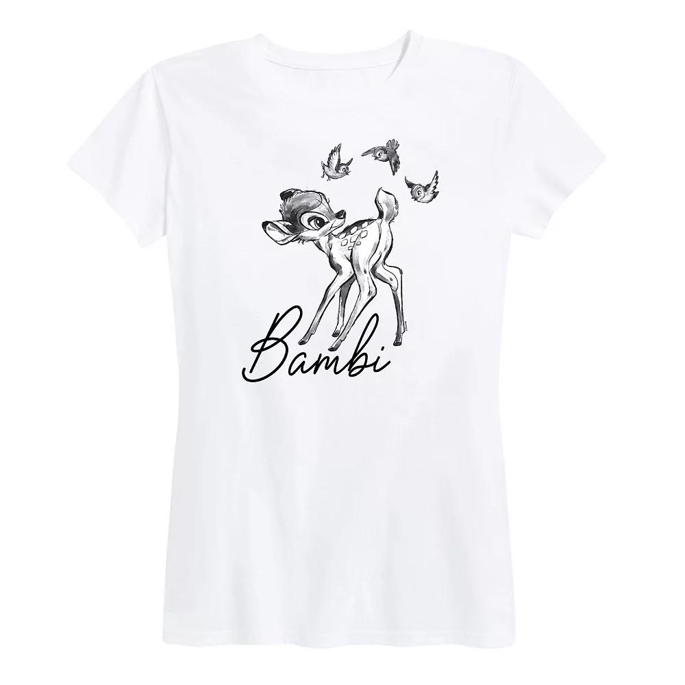 Disney's Bambi Women's Black White Watercolor Graphic Tee, Size: XXL Product Image