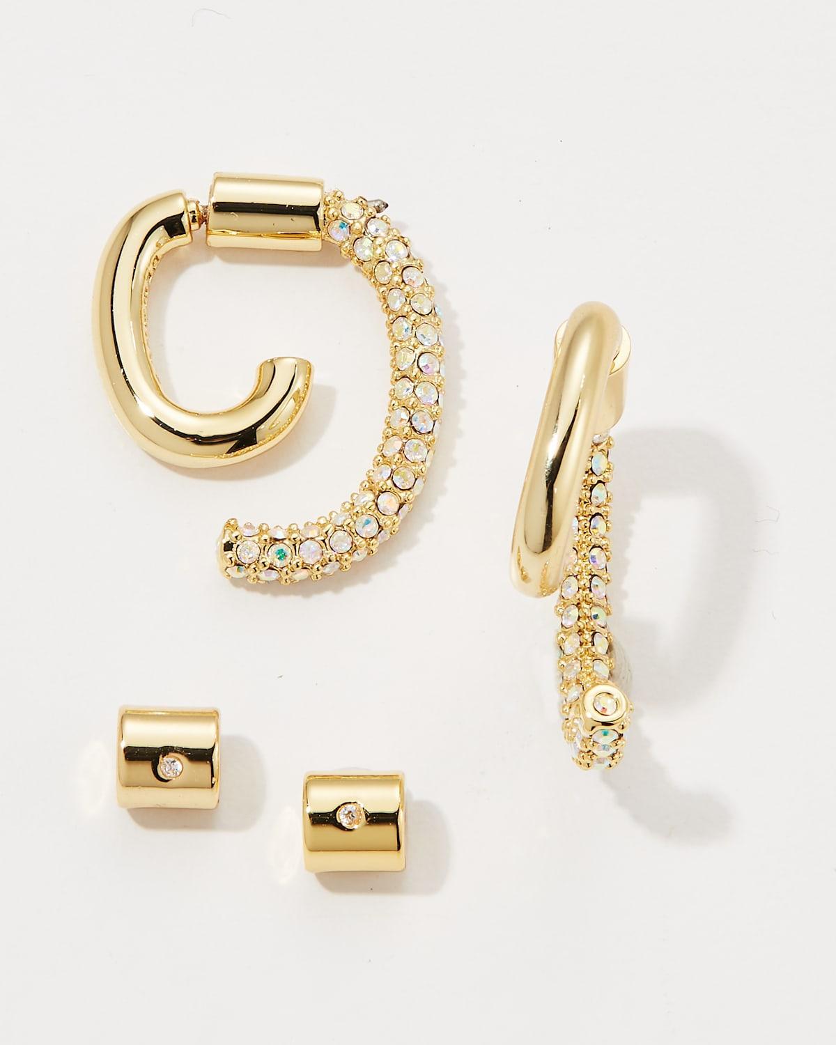 Mini Pave Luna Crystal Earrings in Shiny Gold Product Image