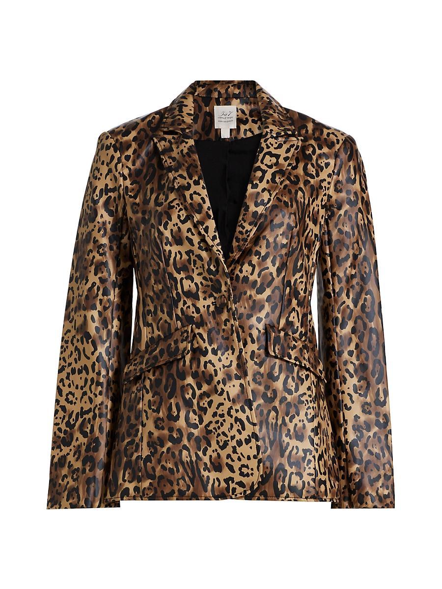 Womens Cheyenne Leopard Faux-Leather Blazer Size 0 Product Image