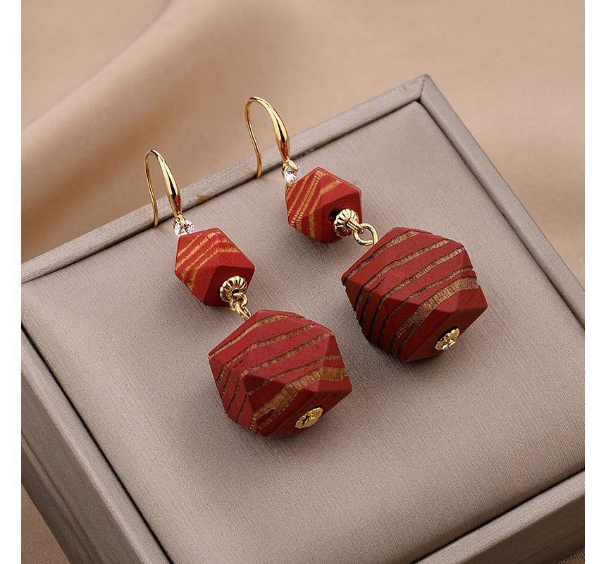 Geometric Wooden Alloy Dangle Earring Product Image