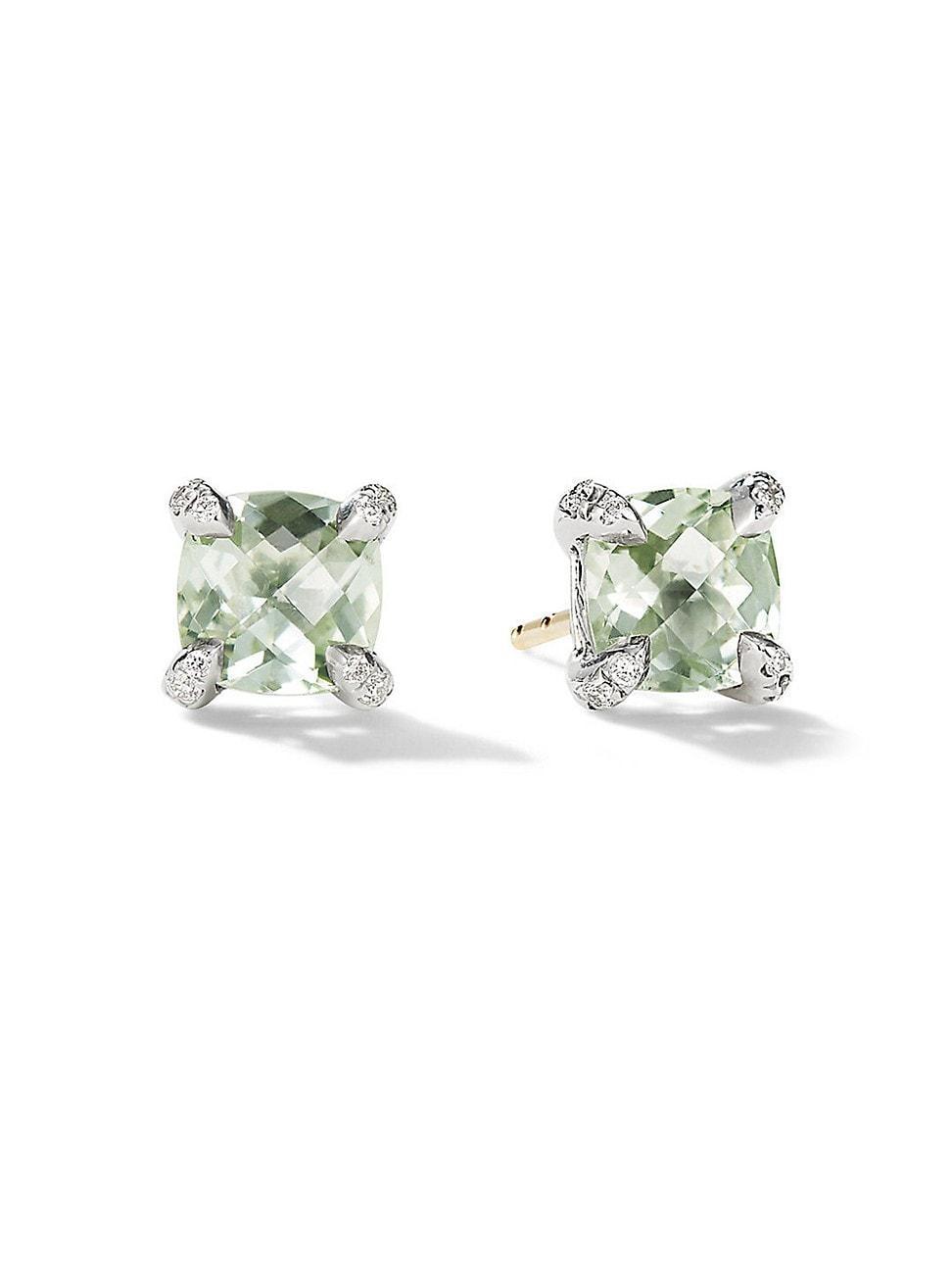 Chatelaine Stud Earrings with Gemstsones and Diamonds in Silver, 6mm Product Image