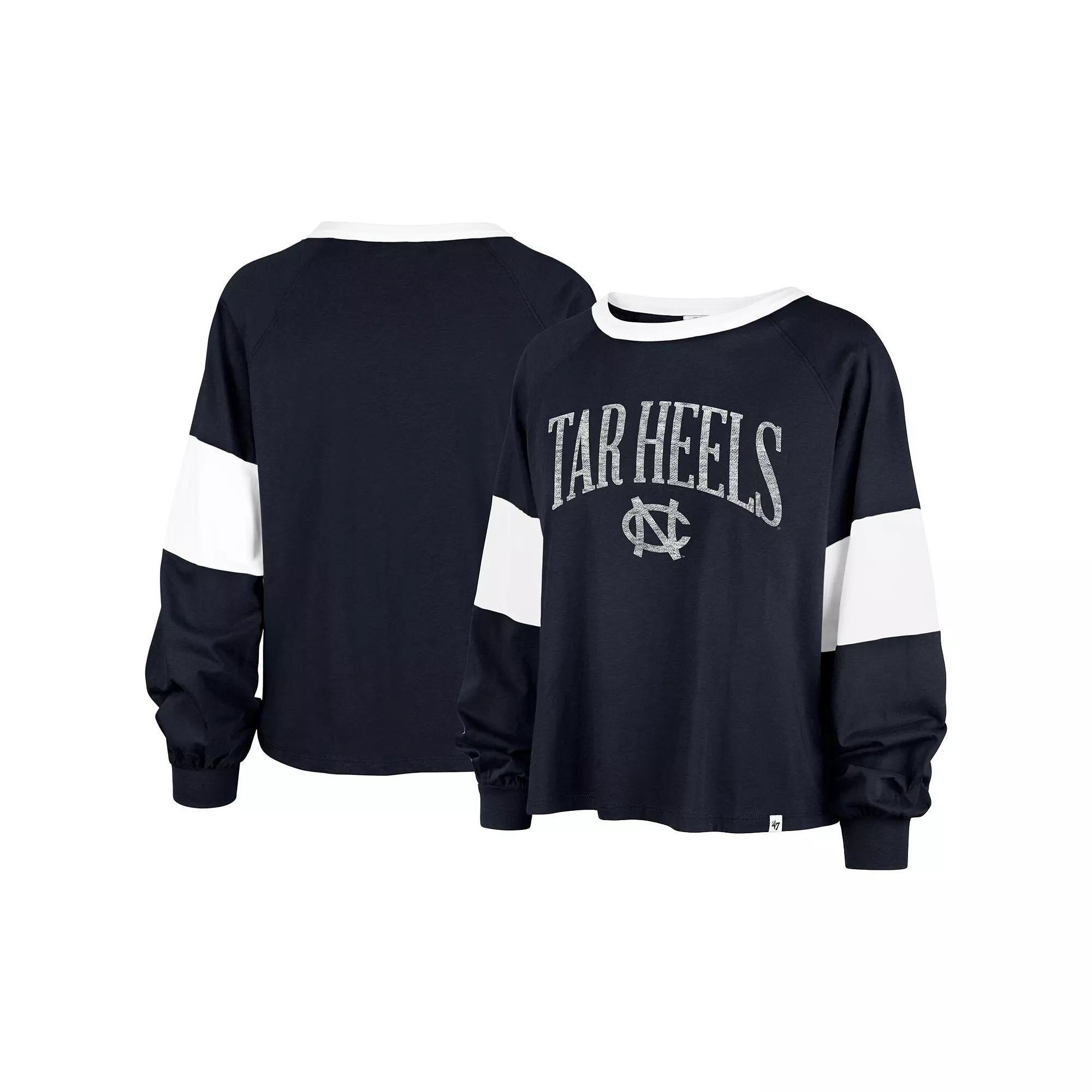 Women's '47 Navy North Carolina Tar Heels Upside Rhea Raglan Long Sleeve T-Shirt,  Product Image