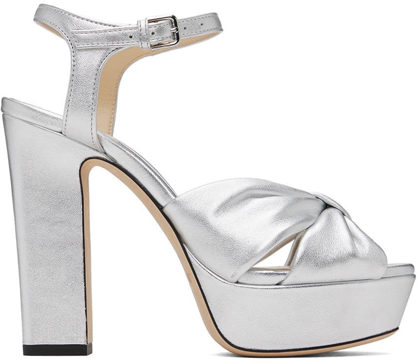 JIMMY CHOO Heloise Leather Platform Sandals In Silver Product Image