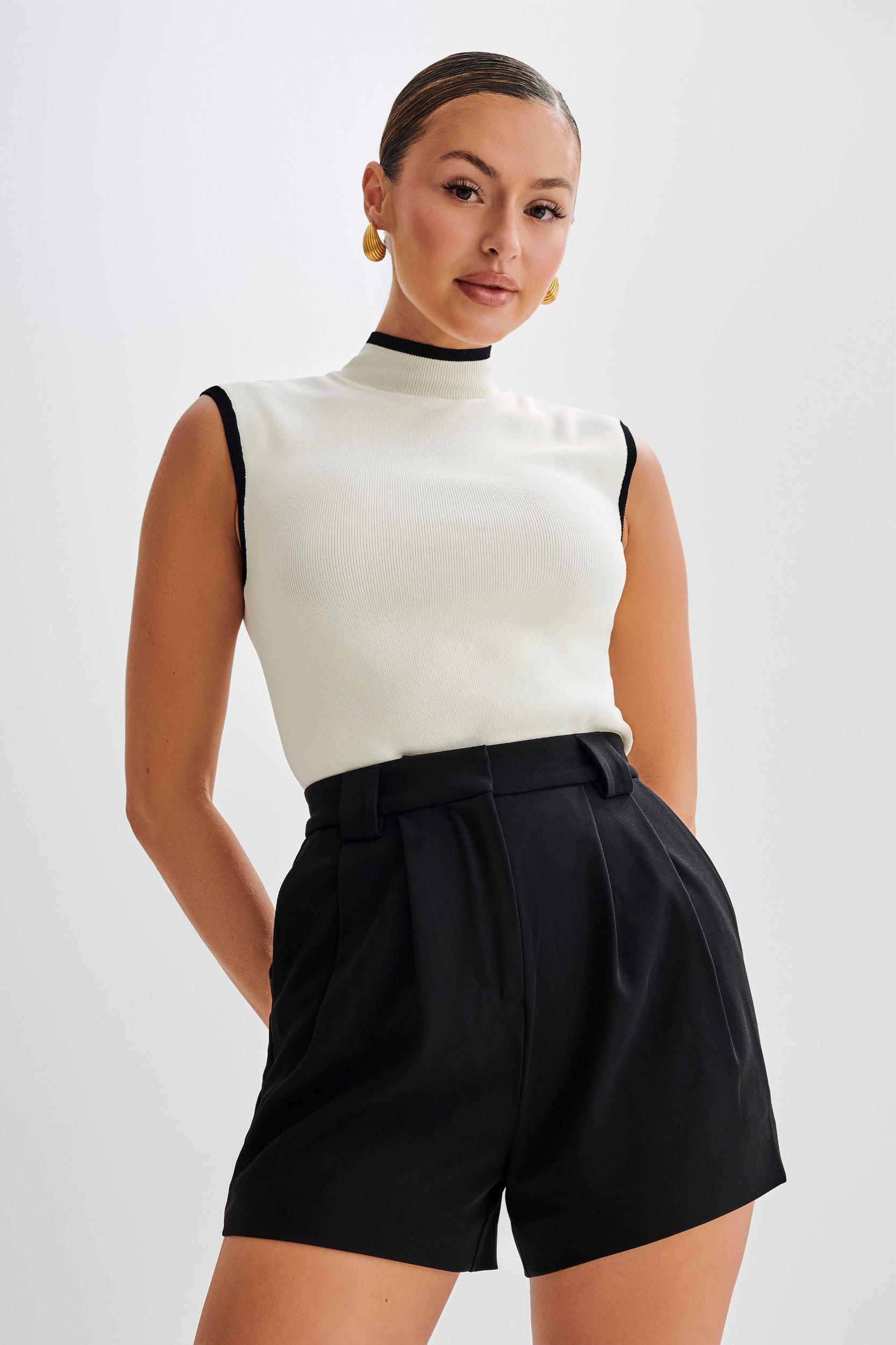 Laurina High Neck Contrast Top - Ivory Product Image