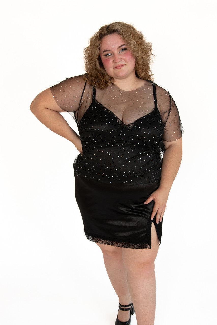 Extended Sizes Mesh Holo Dot Short Sleeve Top Product Image