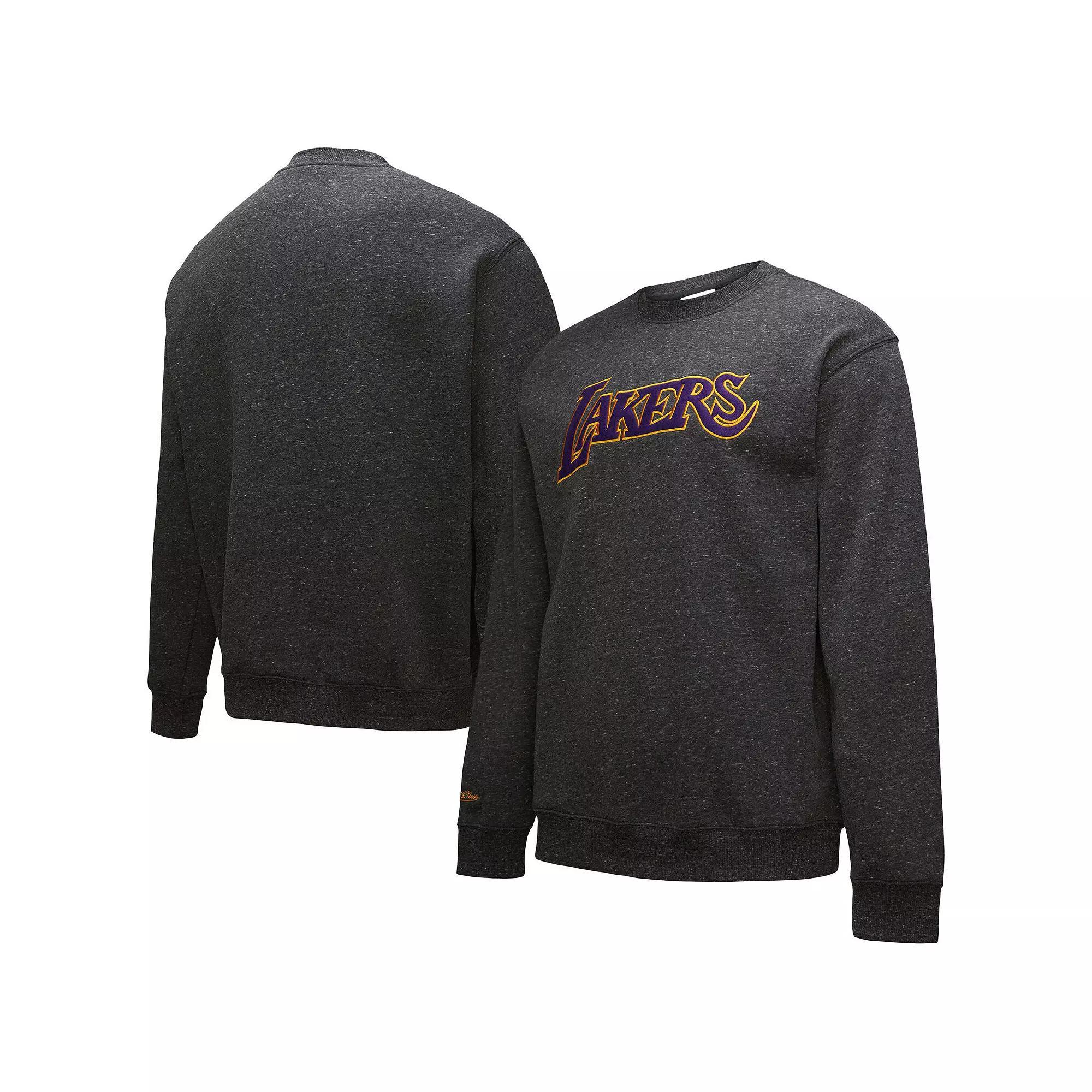 Men's Black Los Angeles Lakers Mitchell & Ness Black Out Collection Snow Washed Vintage Logo Pullover Sweatshirt,  Product Image
