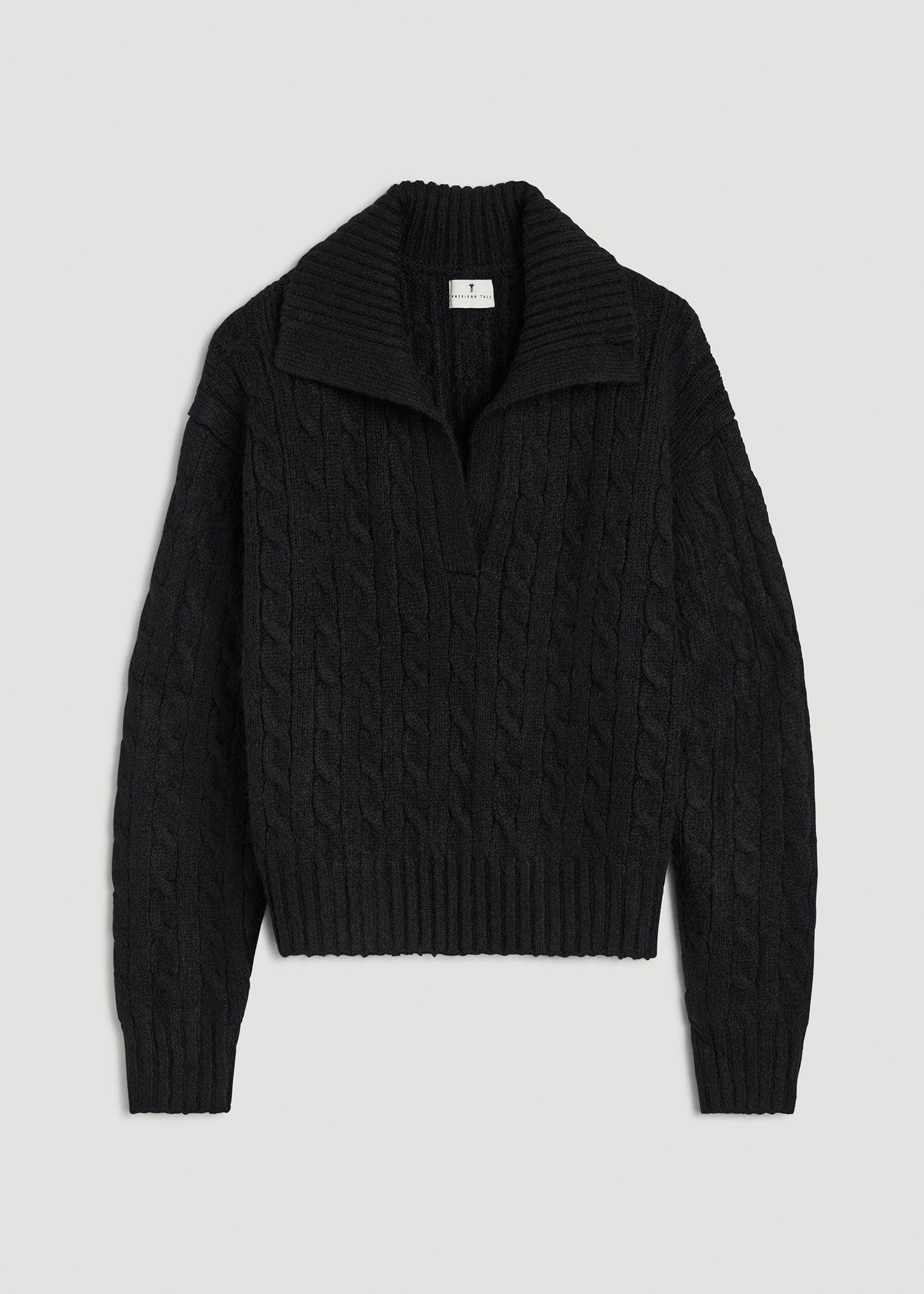 Johnny Collar Cable Knit Sweater for Tall Women in Black Product Image