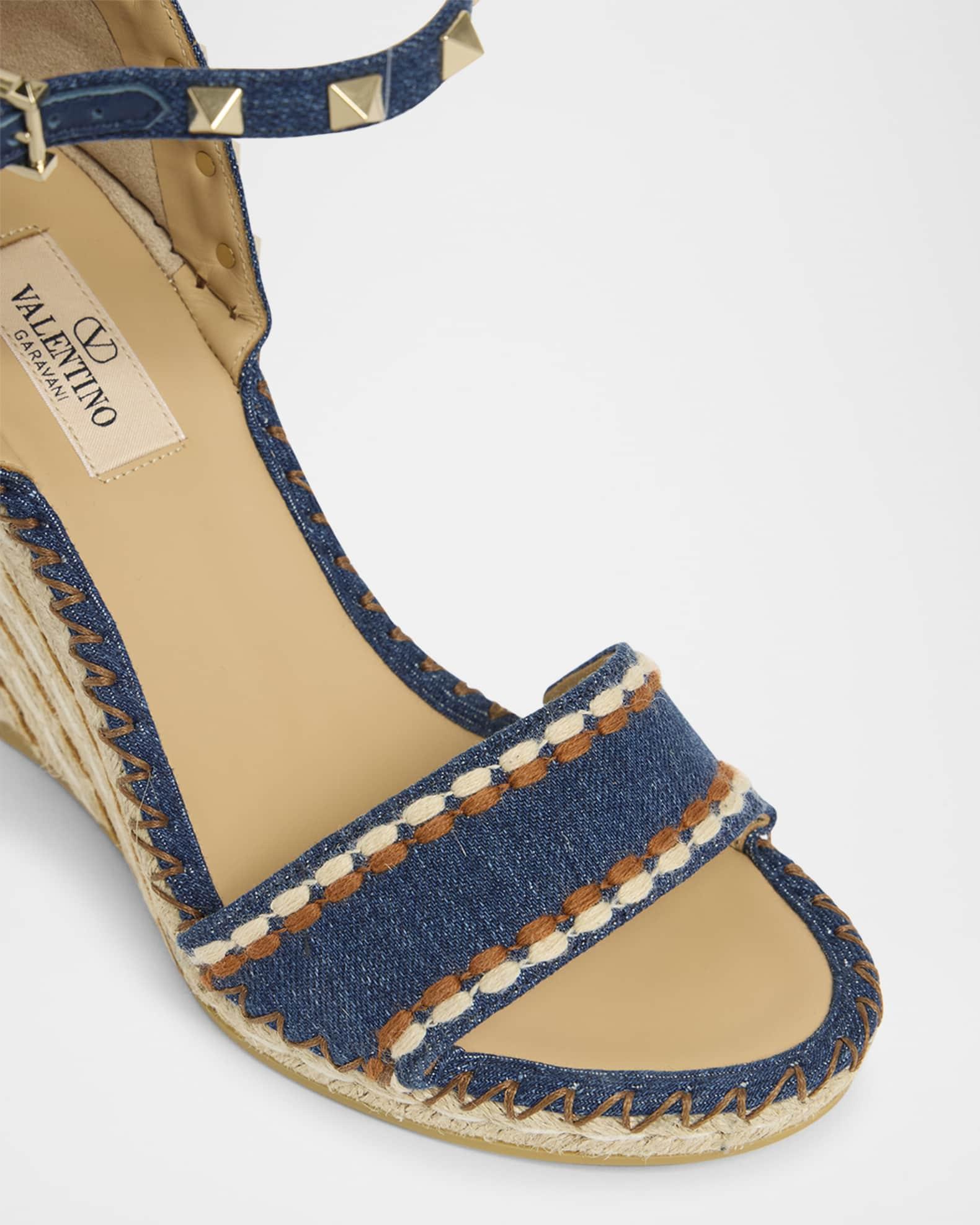 Rockstud Denim Wedge Espadrille Sandals Product Image
