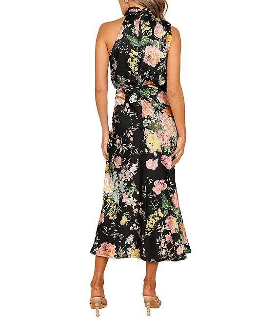 Petal & Pup Anabelle Satin Floral Print Halter Neck Sleeveless Midi Dress Product Image