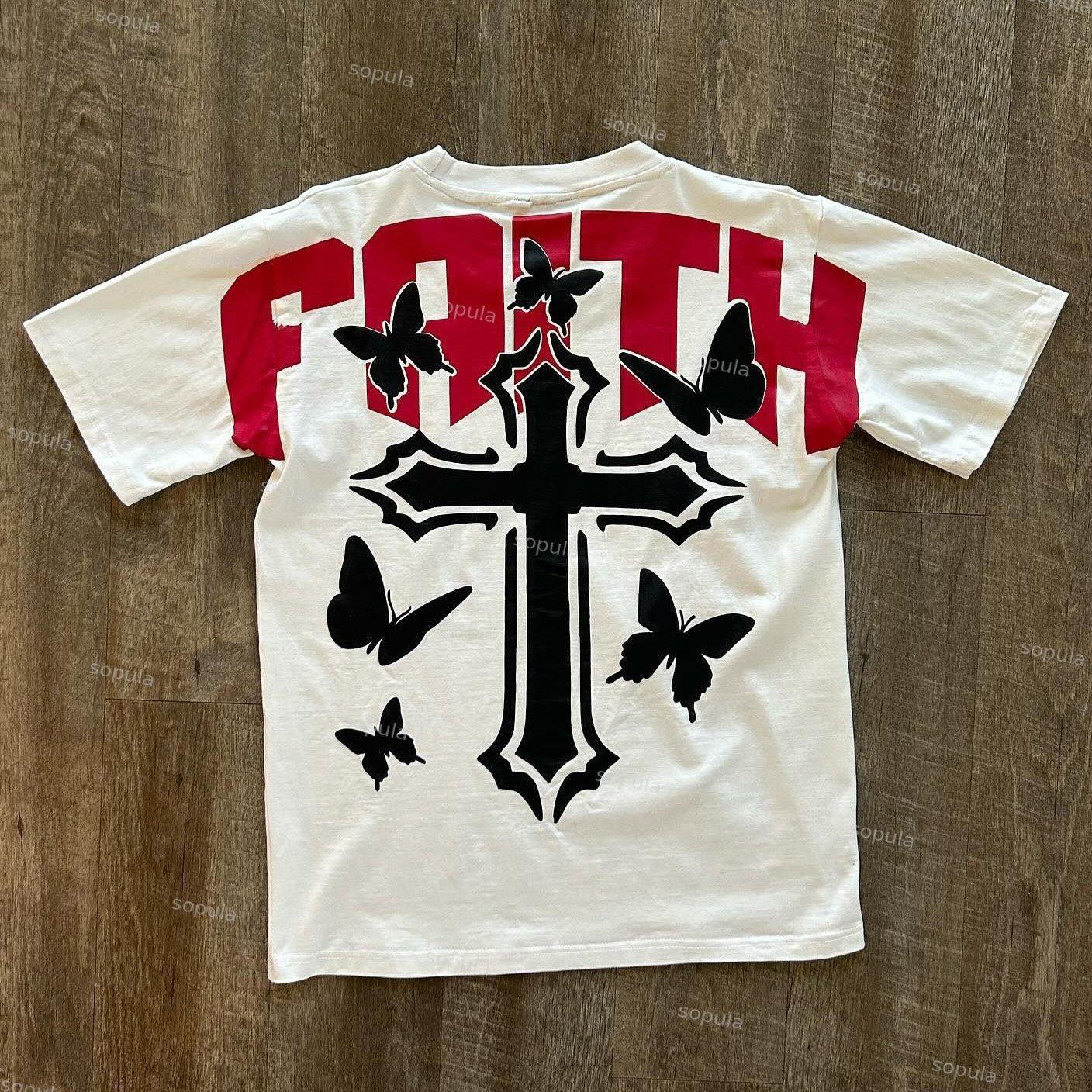 Men's Butterfly Faith Cross Vintage Graphic Cotton T-Shirt Product Image