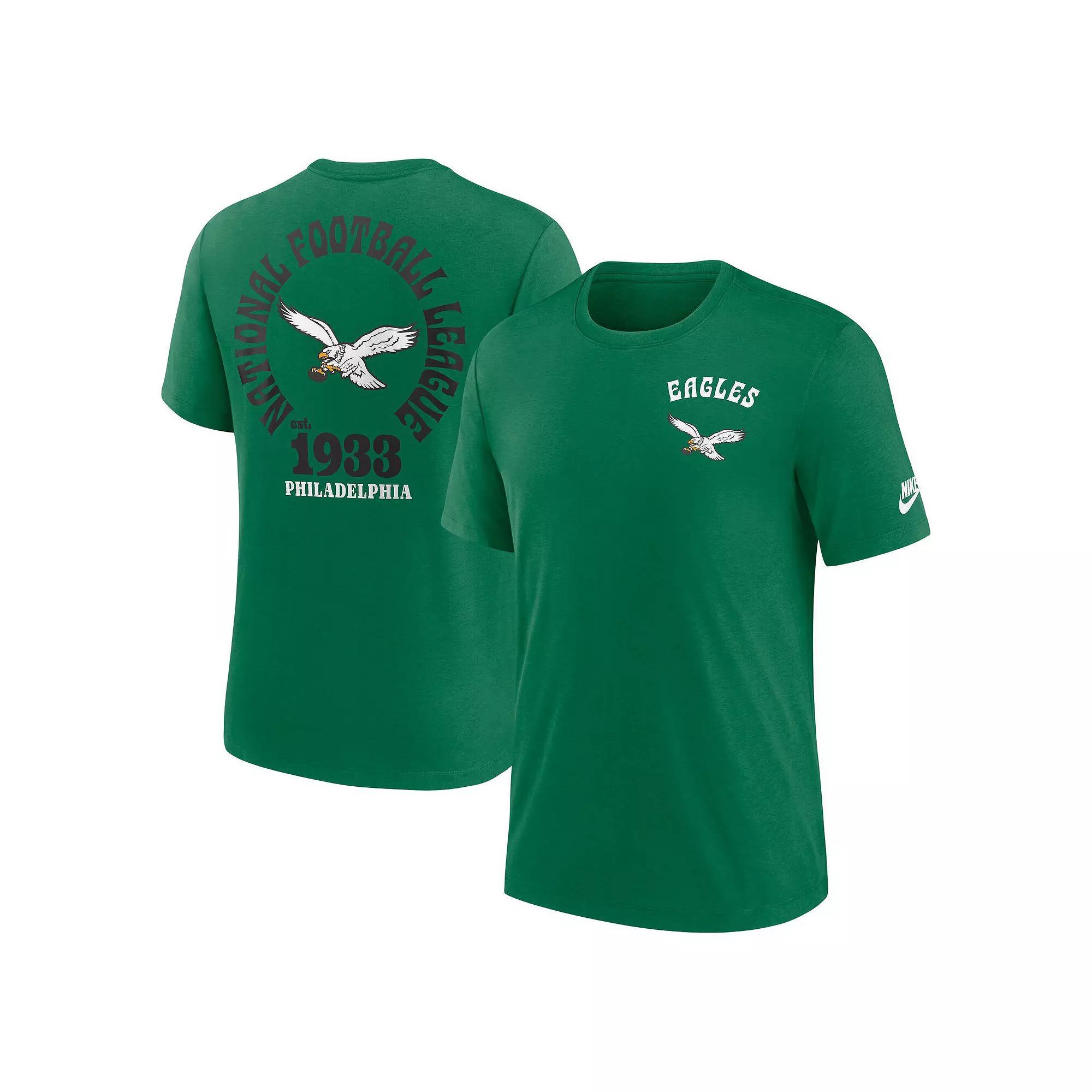 Mens Nike Kelly Philadelphia Eagles Rewind Team Excite 2-Hit Tri-Blend T-Shirt Product Image