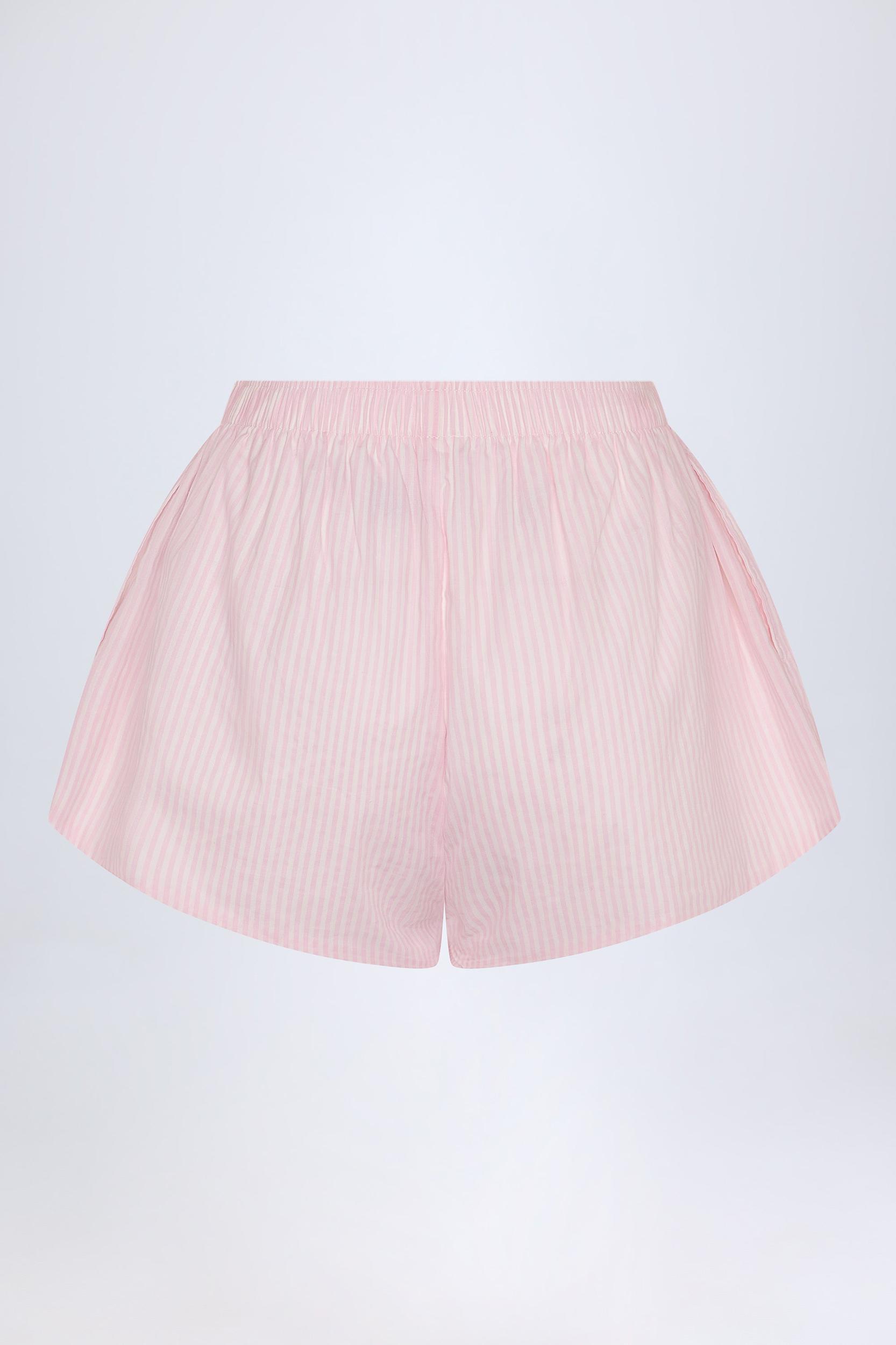 Tie-Front Cotton-Poplin Shorts in Pink White Stripe Product Image