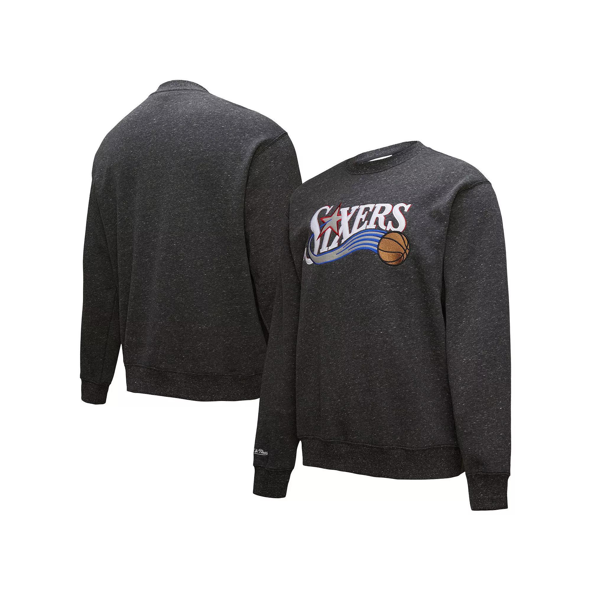 Men's Black Philadelphia 76ers Hardwood Classics Blackout Collection Snow Washed Pullover Sweatshirt, Size: XL, 76r Black Product Image