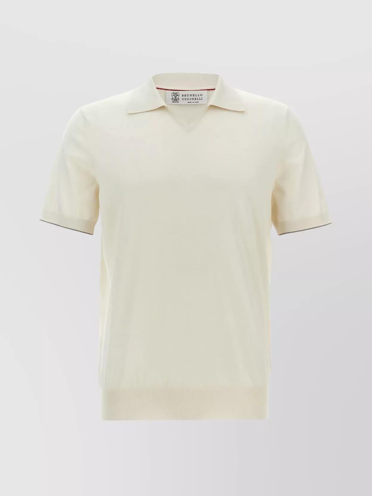 BRUNELLO CUCINELLI Knit Fabric V-neck Polo Shirt In White Product Image