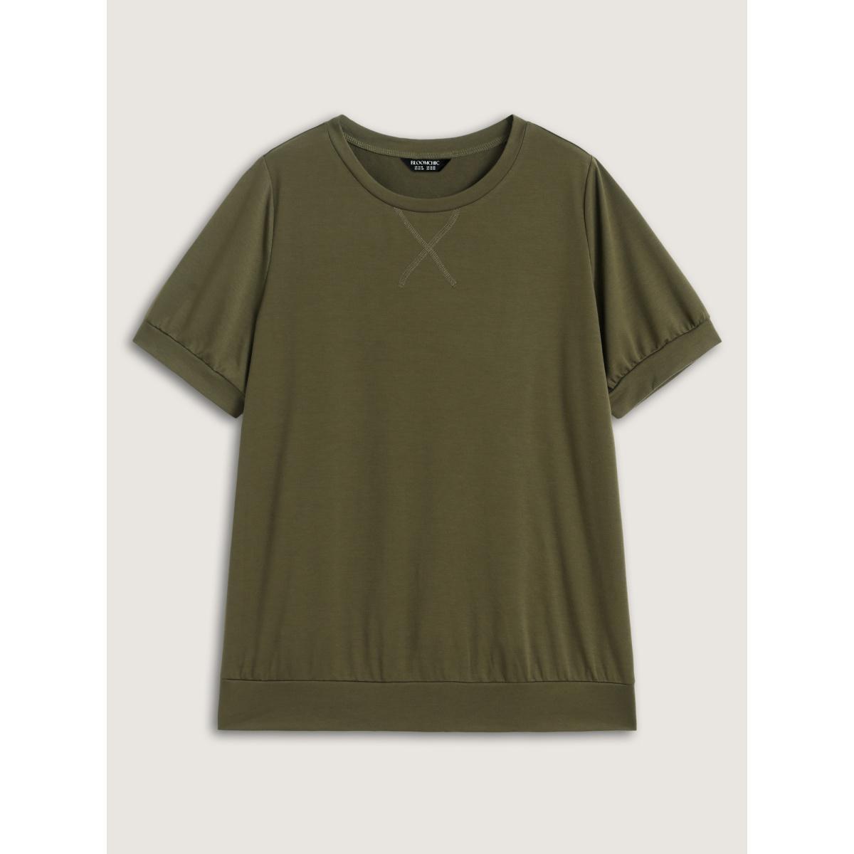 Plus Size Solid Crew Neck Relaxed Sweatshirt Women ArmyGreen Leisure Non Round Neck Casual Sweatshirts BloomChic 14-16/1X Product Image