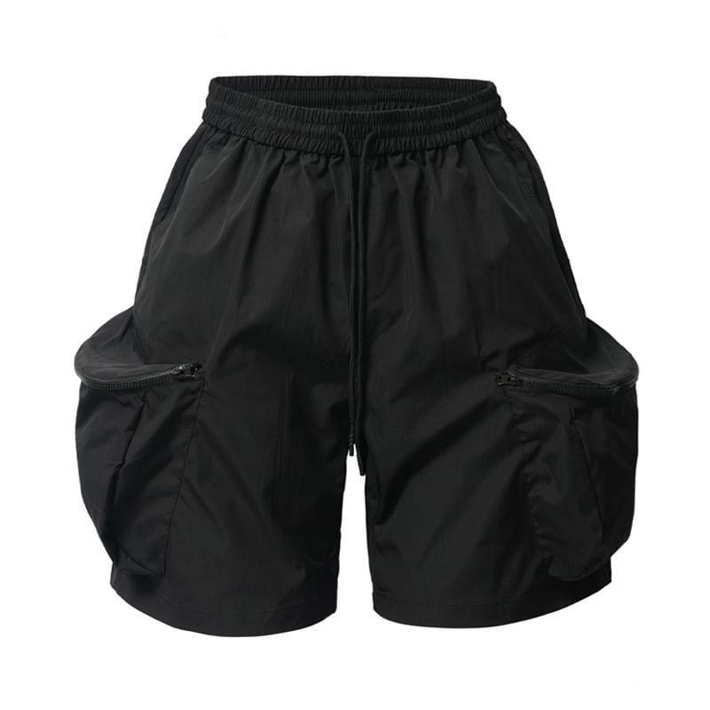 High Waist Plain Cargo Shorts Product Image