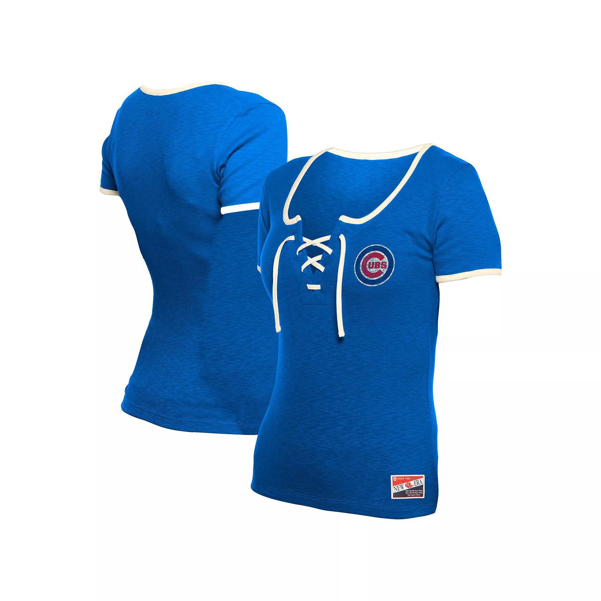 Women's New Era Royal Chicago Cubs Throwback Lace Up T-Shirt, Size: Large, Blue Product Image