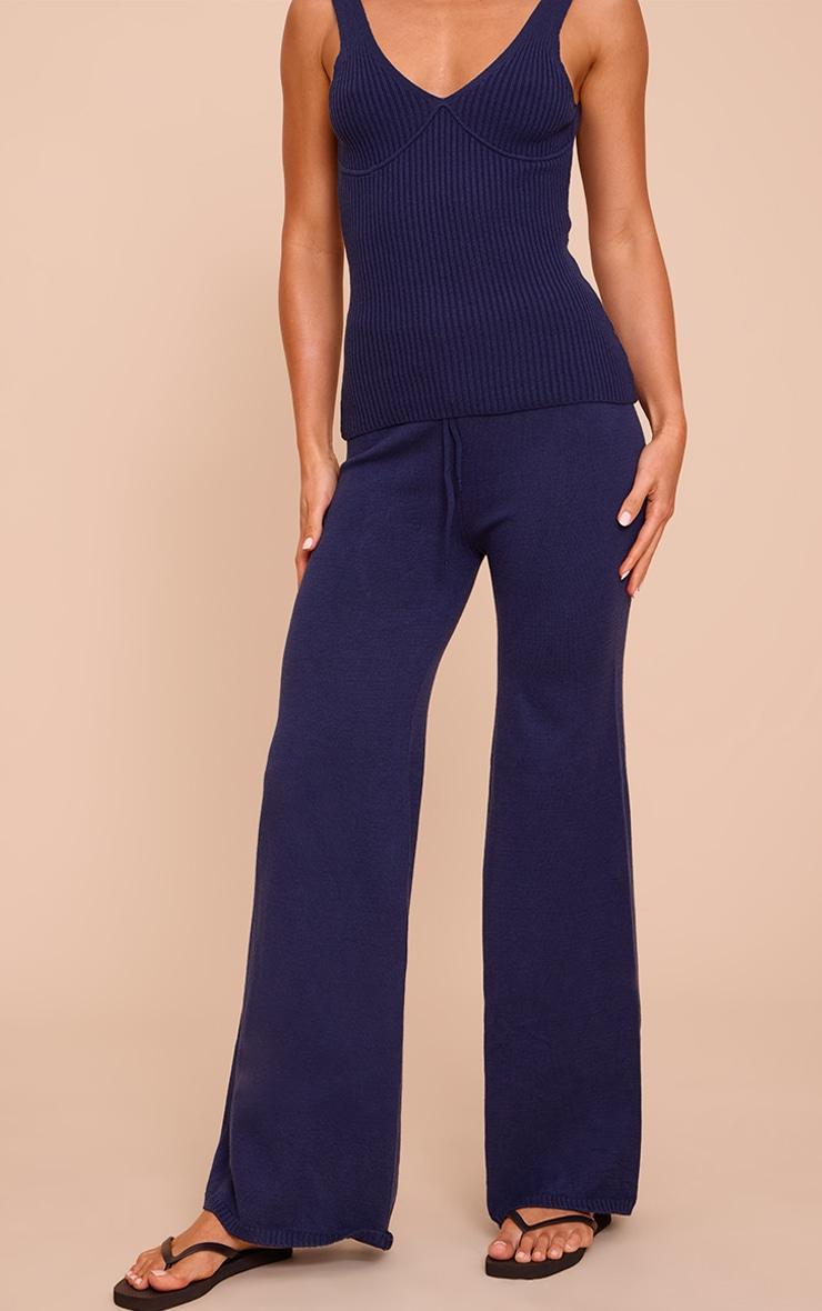 Tall Navy Knitted Straight Leg Pants Product Image