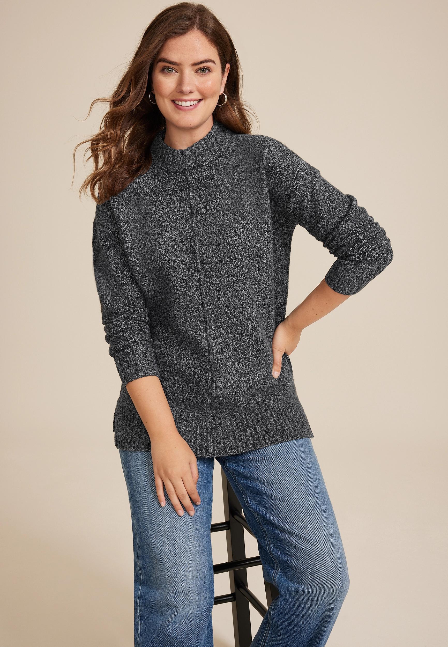 Marled Mock Neck Tunic Sweater Product Image