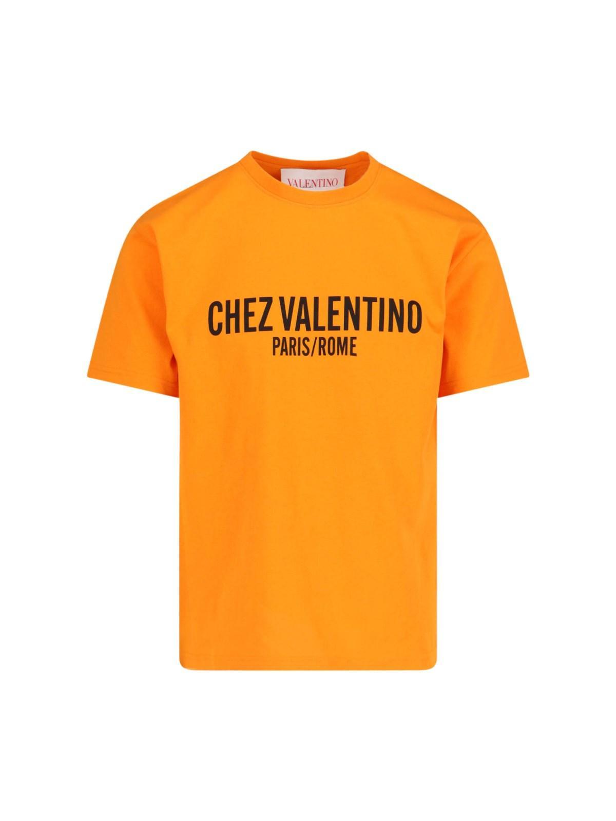 VALENTINO Cotton T-shirt With Chez Print In Orange Product Image