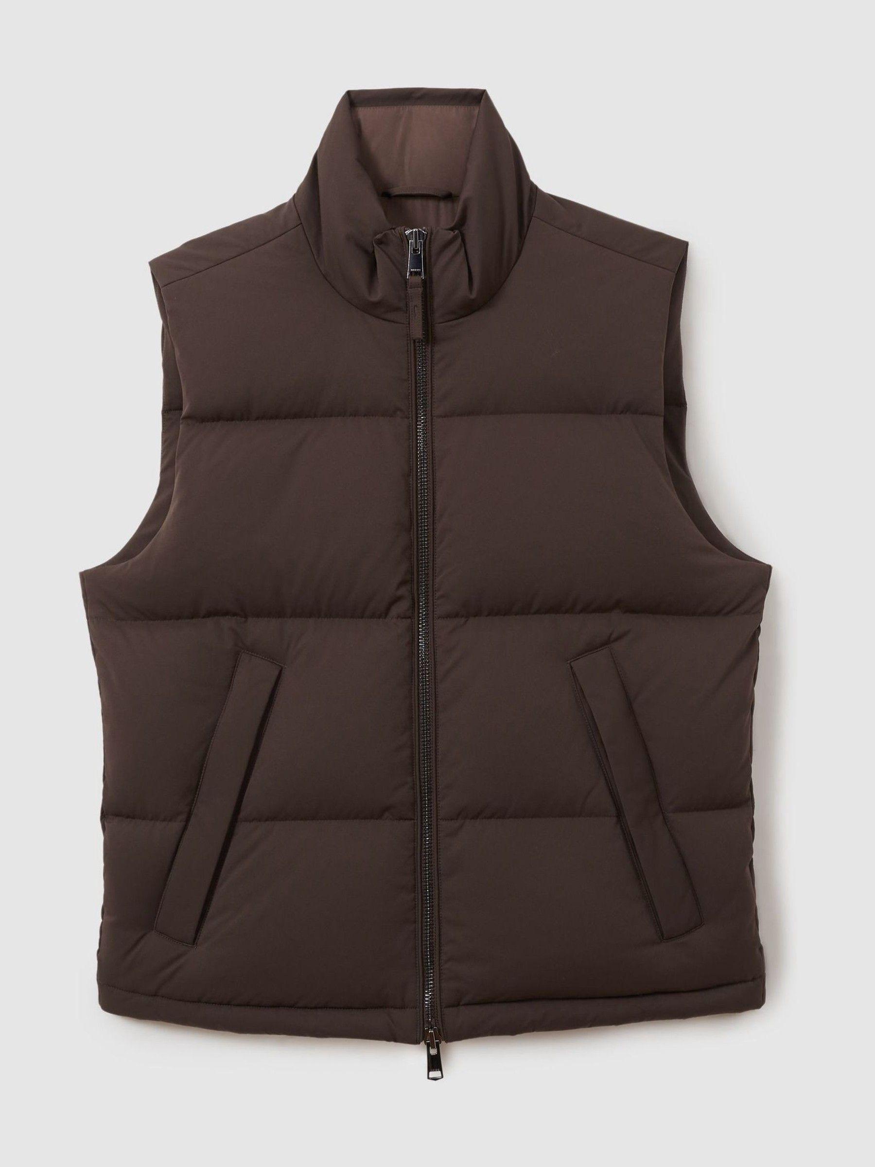 Quilted-Shell Zip-Through Gilet in Brown Product Image