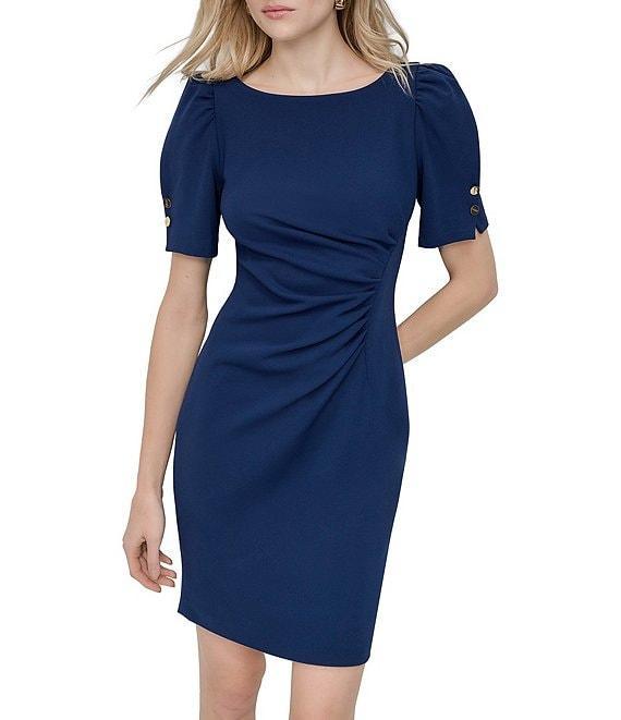 DKNY by Donna Karan Short Sleeve Ruched Scuba Crepe Sheath Dress Product Image