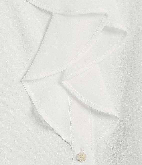 Calvin Klein Georgette Point Collar Cap Sleeve Ruffle Front Blouse Product Image