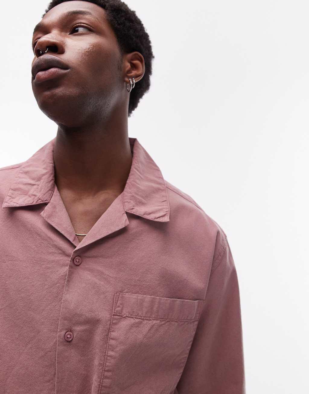 Topman short sleeve relaxed washed shirt in pink Product Image