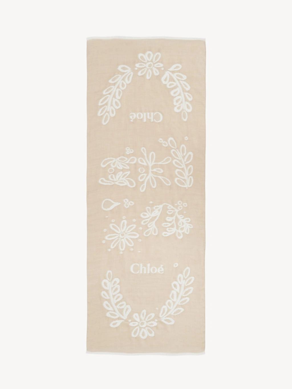 CHLOÉ Rectangular Stole In Wool & Silk Broderie Anglaise Beige Size Onesize 82% Wool, 18% Silk Product Image