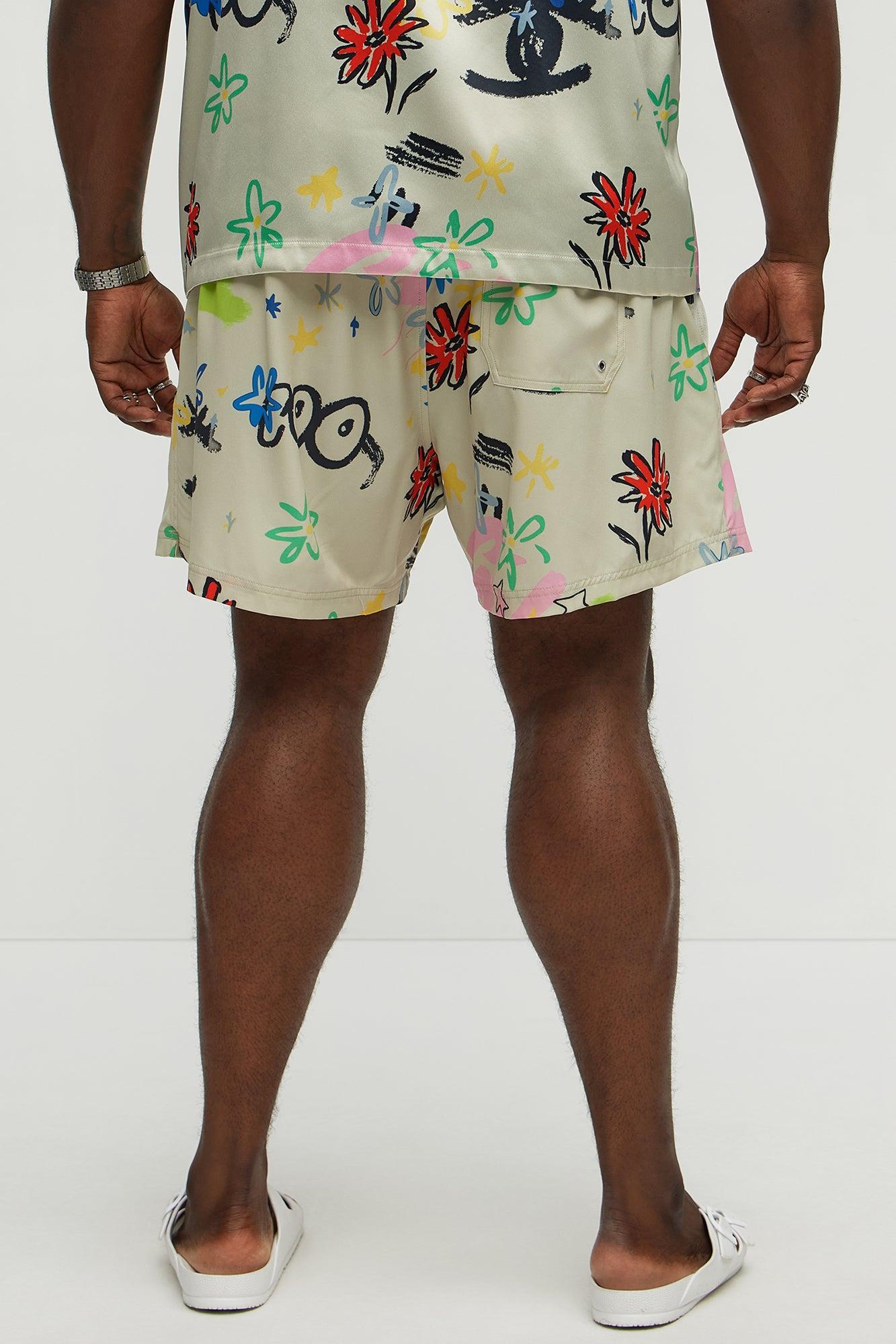 Graffiti Bloom Swim Mid Trunk - Multi Color Product Image