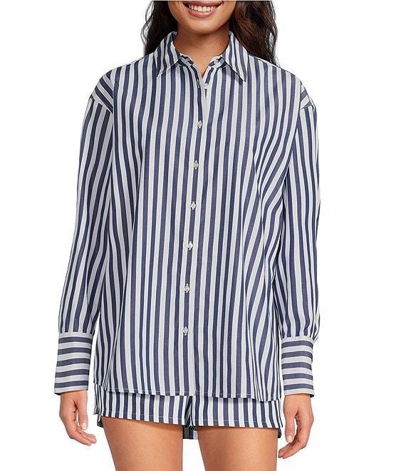 Gianni Bini Georgie Woven Stripe Coordinating Button Front Long Sleeve Shirt Product Image