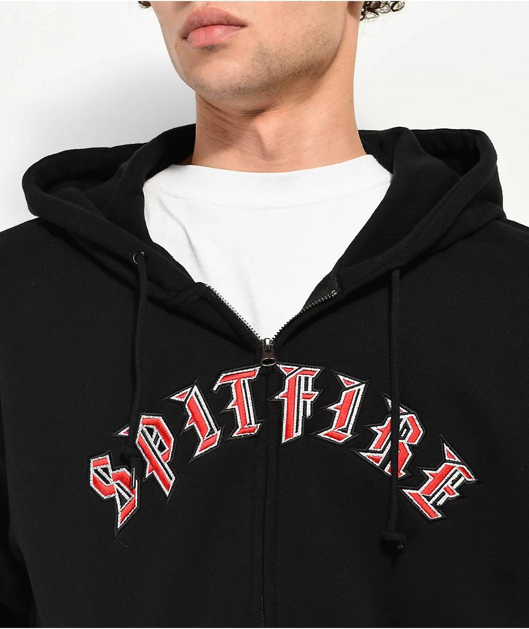 Spitfire Old E Embroidered Black Zip Hoodie Product Image