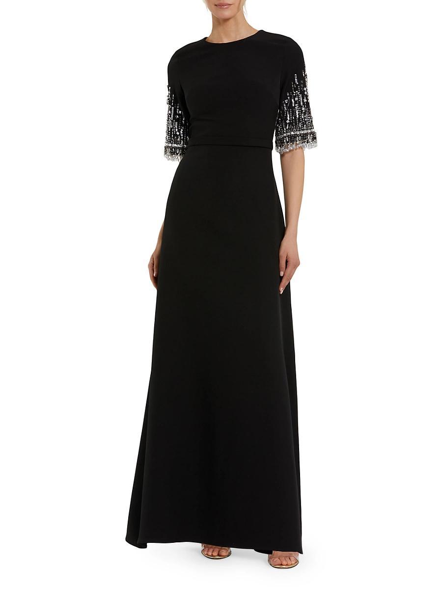 Womens Crpe Beaded-Sleeve A-Line Gown Product Image