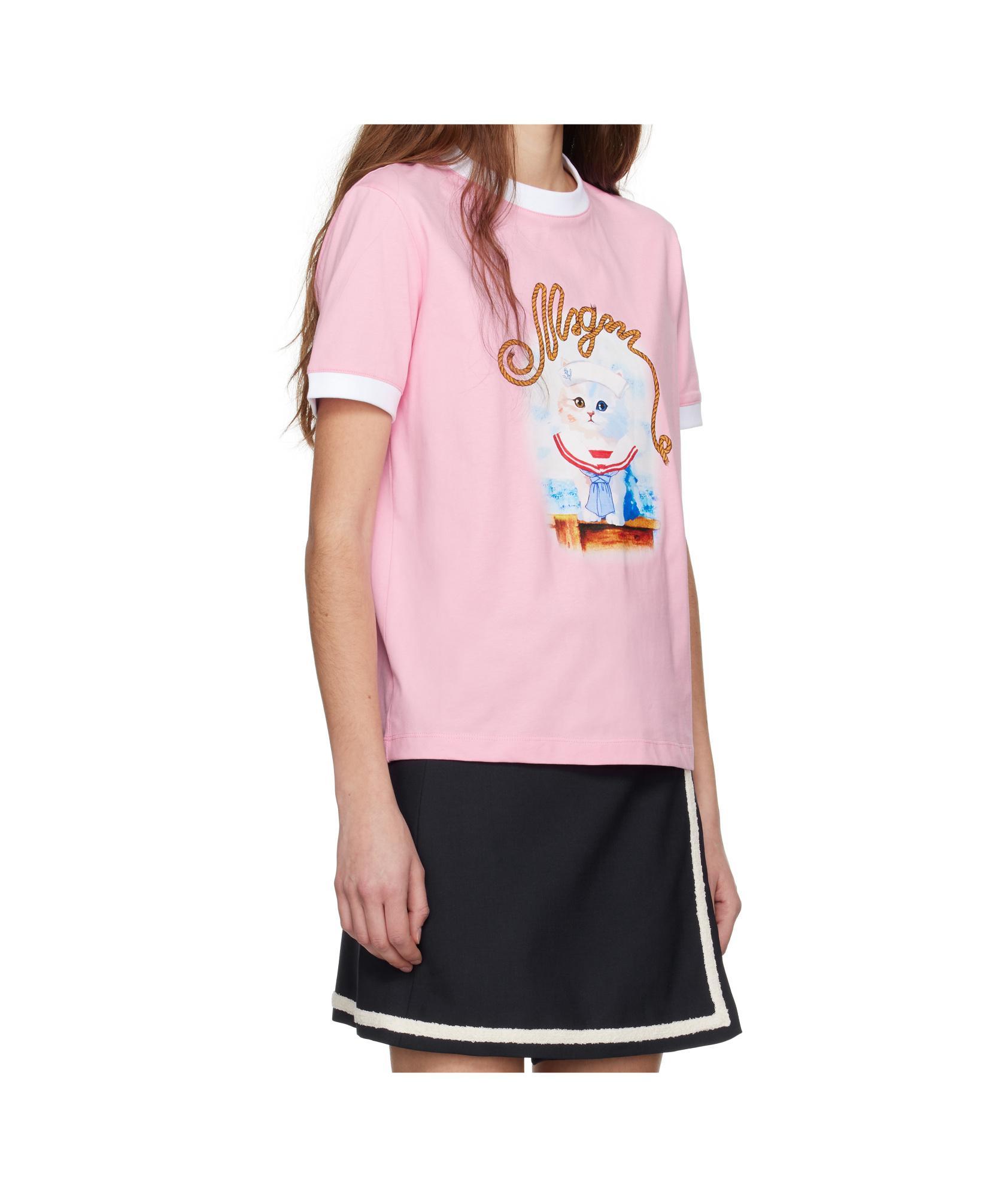 MSGM Pink Sailor Kitty T-shirt In 12 Pink Product Image