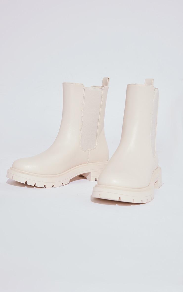 Cream Wide Fit Basic Pu Round Toe Chelsea Boots Product Image