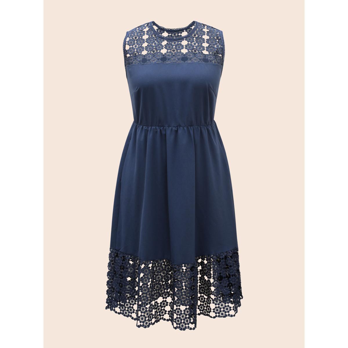 Plus Size Lace Panel Elastic Waist Sleeveless Dress DarkBlue Women Formal Woven ribbon&lace trim Party Curvy Bloomchic 30/6X Product Image