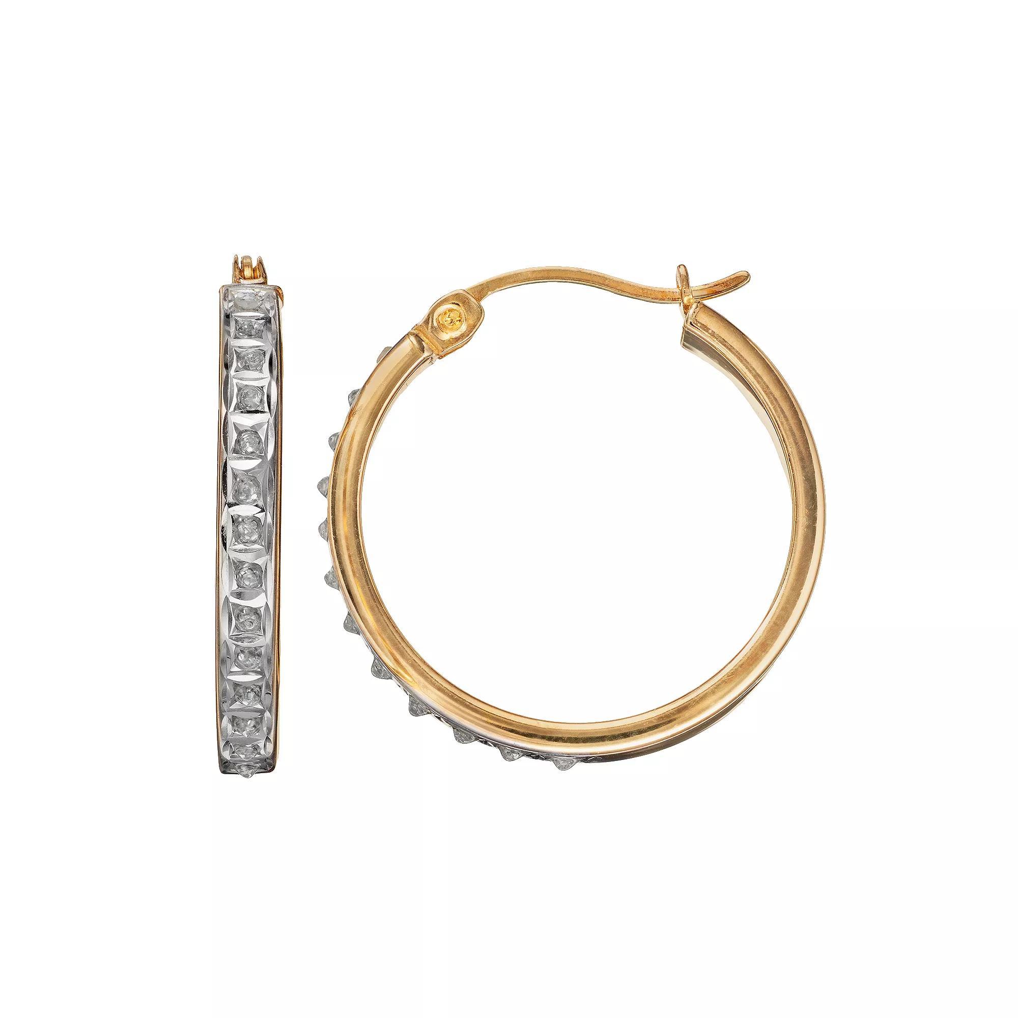 Diamond Mystique Sterling Silver Diamond Accent Hoop Earrings, Women's, 18k Gold Over Silver Product Image